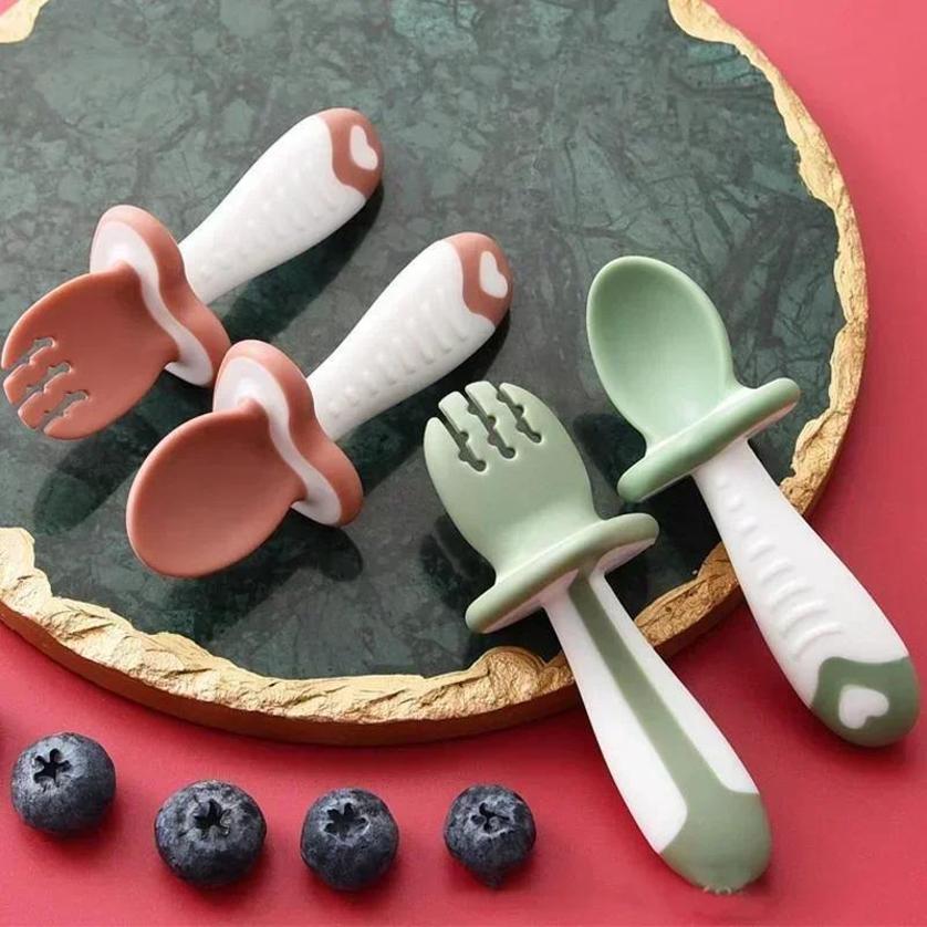 Weaning Spoon Set - Cuillère fourchette en Silicone pour bébé,