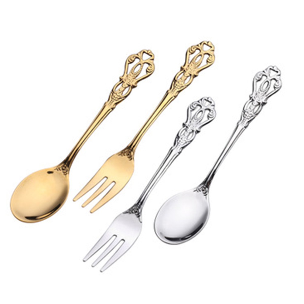 Weaning Spoon Set - 1 Paire de Couverts Vintage Dorés
